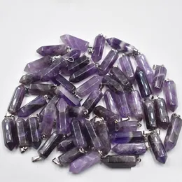 Charms Amethyst Hexagonal Pillar Quartz Crystal Natural Stone Pendants For Necklace Earrings Jewelry Making 22Mmx9Mm Drop De Dhgarden Dhc0P