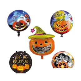 Украшение вечеринки 5pcs 18 -дюймовый Happy Halloween Круглый оранжевый тыквенный алюминиевый фильм Черный шарический шарический шарик Дети любовь к доставке Drow Home Dhkn8