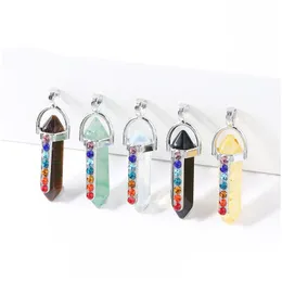 Charms Natural Stone Hexagon Crystal Pendants 7 Chakra Rhinestone Rose Quartz For Jewelry Making Diy Necklace Earring Gifts Dhgarden Dh7Yc