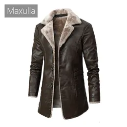 Mens Leather Faux Maxulla Winter PU Giacche Casual Fleece Warm Motorcycle Jacket Uomo MidLong Slim Fit Cappotti Abbigliamento 230131