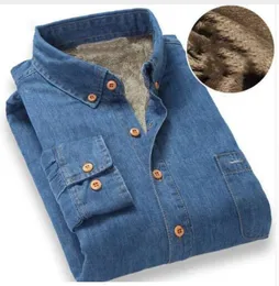 Camicie casual da uomo di qualità caldo inverno denim jeans vestito da uomo foderato in pile velluto abbottonatura marca maschile che tocca il fondo M4XL 230201