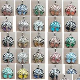 Charms Life of Tree Stone Natural Tigre Lapis Lazi Cristal Rosa Quartzo Malaquias Aventurina Opala Pingente de Turquesa para D Dhgarden Dhnej