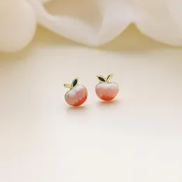 Stud Earrings Cute Romantic Pink Enamel Peach Small For Women Golden Alloy Fruit Earring Statement Jewelry Brincos 2023Stud