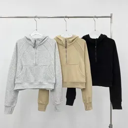 Felpe con cappuccio da donna Giacca da yoga Mezza cerniera Cappotto Abbigliamento Foro per il pollice Abbigliamento sportivo Allenamento in palestra Top con cappuccio Abiti fitness Felpe con cappuccio da corsa