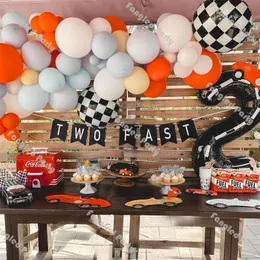 Outros suprimentos para festas de evento 79pcs kit de guirlana de carro de corrida de corrida foste laranja azul alfabeto xadrez bandeiras penduradas duas decoração de aniversário rápida 230131