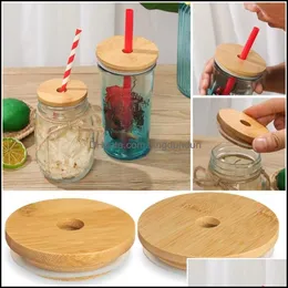 Drinkware Lid Bamboo Cap Reusable Mason Jar Lids 70Mm 86Mm With St Hole And Sile Seal For Canning Drinking Jars Top Bottle Drop Deli Ot8Ra