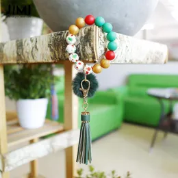 Keychains Fahsion Christmas Bracelet Key Chain Tassel Pendant Hairball Tree Santa Claus Ring Female Jewelry Gift