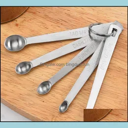 Utensílios de cozinha Conjunto de 5 colheres de medição de aço inoxidável para ingredientes líquidos e secos Drop Smidgen Pinch Dash Daturn Dh9mp