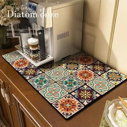 Carpet Diatom Mud Kitchen Drain Pad Bohemia Quickly Dry Coffee Bar Mat Dish Drying Hide Stain Rubber Tableware Easy To Clean 230131