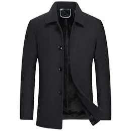 Herr ullblandningar förtjockar fleece -fodrad blandning Trench Coat Winter Slim Fit en Peacoat Slå ner krage klassiker 230201