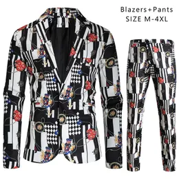 Abiti da uomo Blazer Stile europeo e americano Abito casual Stampa 3D Pantaloni Set da 2 pezzi