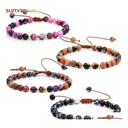 Fili di perline Bracciale con perline in pietra naturale per uomo Fatto a mano regolabile Mti Perline colorate Braccialetti con corda intrecciata Donna Coppia gioielli Ottzm