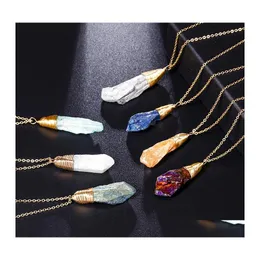 Pendant Necklaces Geometric Druzy Stone 7 Colors Gold Plated Design Geometry Natural Necklace For Elegant Women Fashion Drop Deliver Otxfv