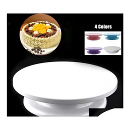 Baking Pastry Tools 4 Colors 11 Rotating Revoing Plate Decorating Cake Turntable Kitchen Display Stand Swivel Decor White Drop Del Dhfek