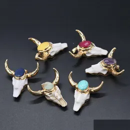 Charms Gold Ox Cow Bones Head Shape Quartz Healing Reiki Stone Crystal Pendant Finding For Diy Necklaces Women Fashion Jewel Dhgarden Dhai2