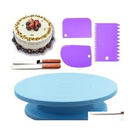 Baking Pastry Tools 6Pcs/Set Plastic Cake Turntable Rotating Dough Knife Decorating Cream Cakes Stand Rotary Table Diy Tool Drop D Dhqrc
