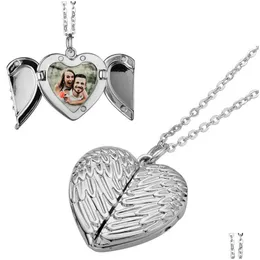 Pendant Necklaces Fashion Sublimation Blank Angel Wing Heart Necklace Designer Jewelry Valentines Day Gold Sier Plated Choker Locket Dh7E5