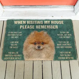 Mattor 3D Kom ihåg Pomeranian Dogs House Rules Doormat Non Slip Door Floor Mats Decor Porch 230131