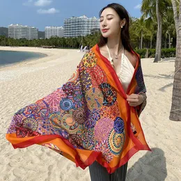 Scarves Fashion Summer Women Thin Boho Print Beach Silk Scarf Shawls Wild Female Long Wraps Casual Imitation Cotton Sunscreen Hijab