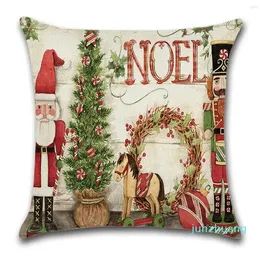 枕カバーサンタクロースクリスマスツリーファームハウストラック犬冬の家の装飾リビングルームソファ枕カバー881