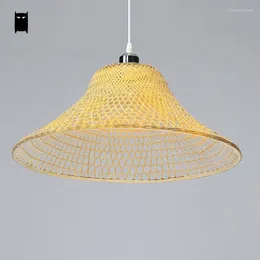 Pendellampor bambu korg rotting cap lampskärm ljus fixtur rustik asiatisk japansk hängslampa design te matsal restaurang