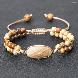 Strand Natural Picture Stone Woven Bracelets Ручные этнические тибетские шарм