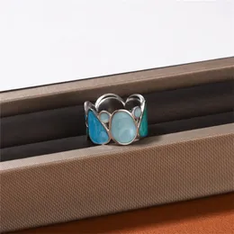 Joidar Glazed Colorful Sea-blue Ring Niche Design Spanish Minority Cut-out Fashion All-Match Jewelry Accessories