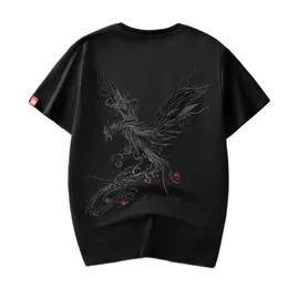 Erkek Tişörtler 2022 Yaz Yeni Pamuk Trendi Büyük Boy Kısa Kollu T-Shirt Erkekler Ulusal Çin tarzı Tshirt Erkekler Phoenix Nakış Tee Y2302