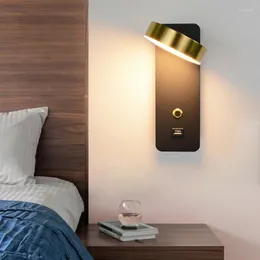 Duvar lambaları Kapalı LED Işık 110V 220V 7W 9W Switch yatak odası yatakları ile usb şarj lambası merdiven çalışması Salon Sconce