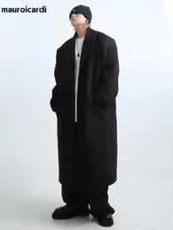 Miscele di lana da uomo Mauroicardi Autunno Inverno lungo oversize caldo morbido trench nero da uomo con spalline allentato casual moda coreana soprabito 230201