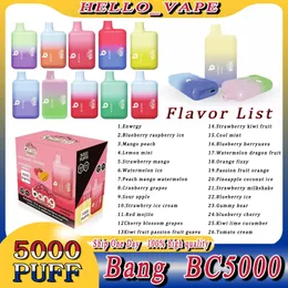 Original Bang BC5000 Disposable Electronic cigarette Device Kit 5000 Puffs 650mAh Rechargeable Battery Prefilled 11ml Cartridge Pod Vape Pen Box