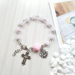 ربط الأساور الدينية الكاثوليكية الوردي حبات الصلاة سلسلة مسبحة سوار الصليب روز سحر المجوهرات هدايا تأكيد التأكيد