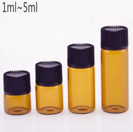 1ml 2ml 3ml 5ml Mini Amber Cam Ambalaj Şişeleri Esansiyel Yağ Şişesi Çöp İndirici Kapak Kapakları Kahverengi Cam Şişeler Kavanoz Fabrika Fiyatı