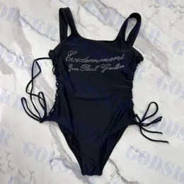 مثير ضمادة بيكيني رسالة حجر الراين ملابس السباحة للنساء الكلاسيكية الأسود قطعة واحدة ملابس السباحة