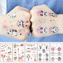 Pink Temporary Tattoo Cute Panda Stickers Waterproof Sticker For Girls Birthday Party Present Fake Tatuajes Bady Art Kids Taty