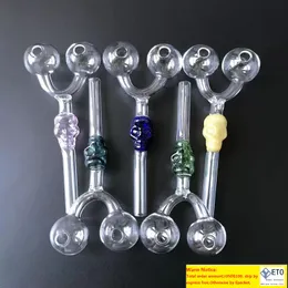 Tubi di fumo a doppio bruciatore Skull Pyrex Glass Oil Burner Pipes Tubi di vetro multicolore Nuovi arrivi Fabbrica all'ingrosso dritto