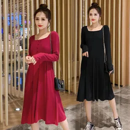 Sukienki macierzyńskie Autumn Korean Fashion Sukienki długie rękaw Symalne eleganckie ubrania dla kobiet w ciąży rozwiąż ciążę