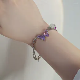 Bracelets de charme jwer mulheres ametas de borboleta roxa de borboleta de cristal de cristal natural jóias de aço inoxidável quartzo strass