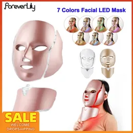 Maschera per il viso con terapia della luce a LED a 7 colori con ringiovanimento della pelle del collo Potherapy Beauty Anti Acne Stringere schiarire la macchina 220224