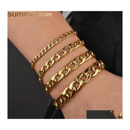 Charm Armband Simple Classic Mens Armband Curb Cuban Link Chain Rostfritt st￥l Kvinnor Bangle Gold Sier Plating No Fade 3,5 mm till OTVMM