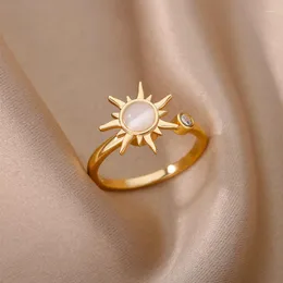 Cluster Ringe Opal Sonnenblume Fidget Spinner für Frauen Edelstahl Ehering Anti Stress Angst Schmuck Weihnachtsgeschenk 2023