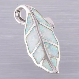 Pendant Necklaces KONGMOON Nature Leaf White Fire Opal Silver Plated Jewelry For Women Necklace