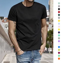 Camisetas masculinas 2022 Summer New Men Men T-shirt Moda curta Moda elástica sólida Tshirts O-Gobes Branco Running Basic Slim Fit Top Tee Y2302