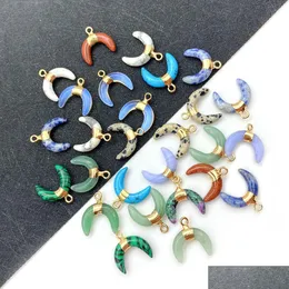 Charms Colorf Crystal Stone Crescent Księżyc wisiorek do biżuterii prakra reiki leczenie zielone wisiorki aventuryn hurtowy dhgarden dhjxm