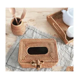 Tissue Boxes Napkins Rattan Sturdy Napkin Dispenser Practical Paper Container Fine Workmanship For Home Drop Delivery Garden Kitch Dhwch