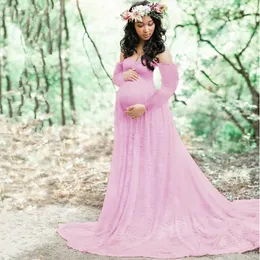 Zwangerschapsjurken Lace katoen lange jurk zwangere vrouwen achterblijvende stijl jurk baby shower pography poppen kleren plus size mode 230201