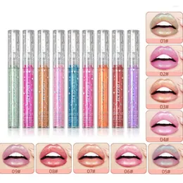 Lip Gloss 9pcs/esmalte de caixa brilho de cabeça macia linhas ocultas linhas ocultas hidratantes de glitter olho