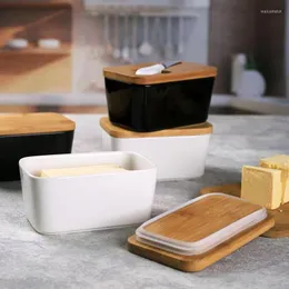 Plates Butter Box Nordic Sealing With Wood Lid Knife Dish Ceramic Keeper Tool Cheese Tray Plate Kitchen Storage
