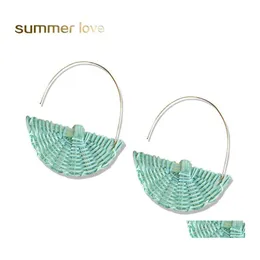 Charm Handmade Rattan St Weave Earrings Semicircle Fan Shaped Dangle Earring For Women Big Hook Drop Bohemian Design Delivery Jewelry Otcb8