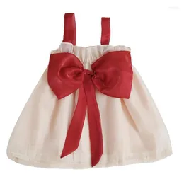 Dziewczyna sukienki dla dzieci dziewczynki letnie na ramiona patchworka kokardowa sukienka do kolan maluch dziecięcych kasewne ubrania 2-7y
